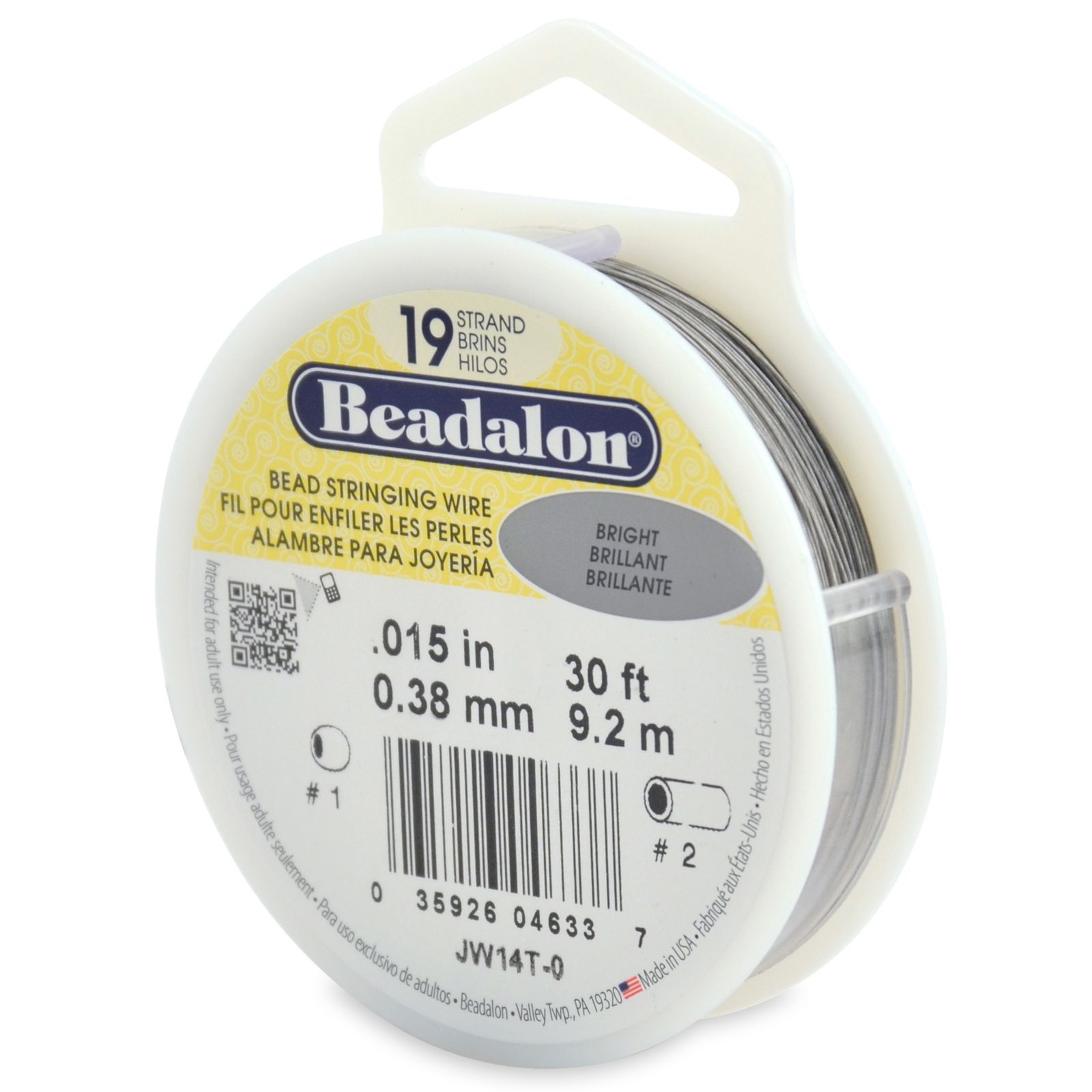 Beadalon 7 Strand Stainless Steel Bead Stringing Wire, 018 in / 0.46 mm,  Bright, 30 ft / 9.2 m